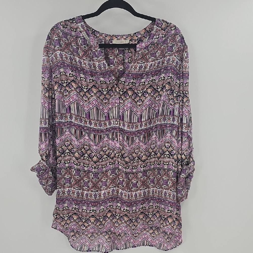 Roz & Ali Purple Multi-Pattern Peasant Blouse